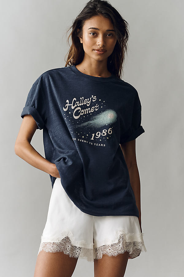 Graphic T-Shirt with Lace-Trimmed Shorts — Anthropologie Outfits