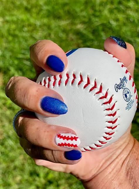 Medium Oval Blue with Baseball Motif Medium Oval Blue with Baseball Motif — Baseball Mom Nails