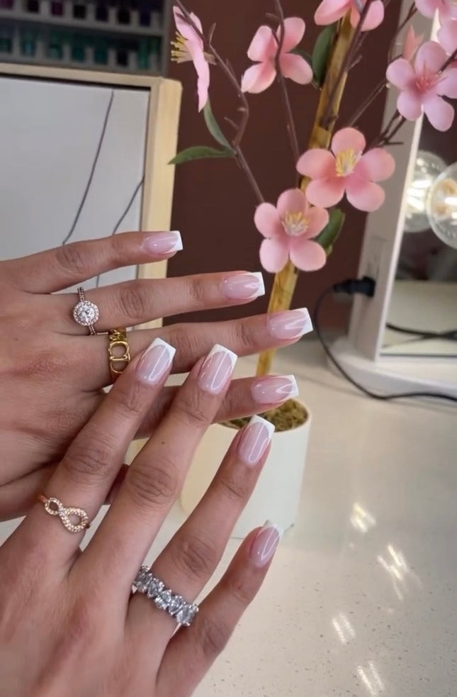 Classic White French Tip Square Overlay Nails Classic White French Tip Square Overlay Nails