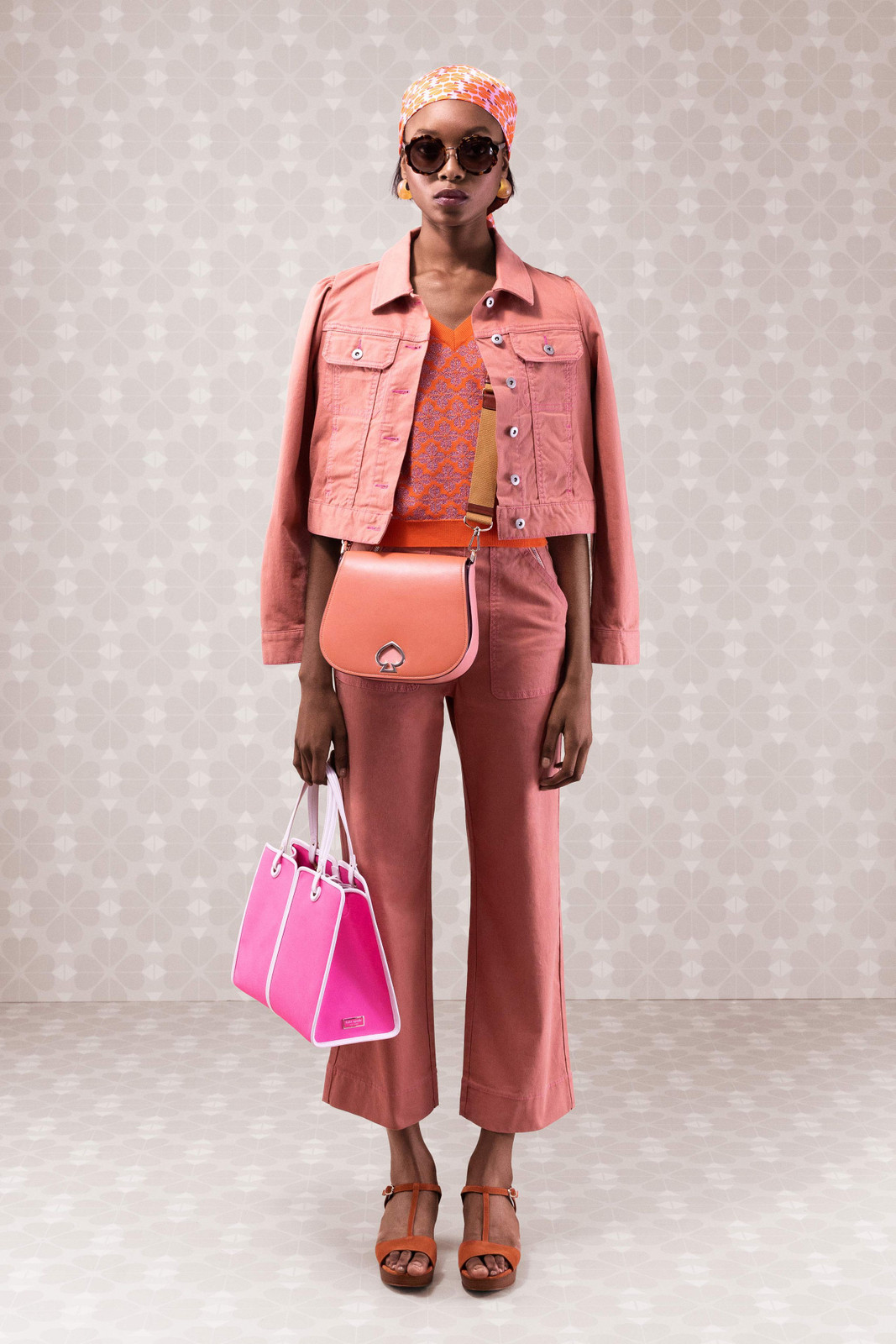 Pink and White Tote Bag with Coral Denim and Knitwear Pink and White Tote Bag with Coral Denim and Knitwear — Kate Spade Bag Outfits