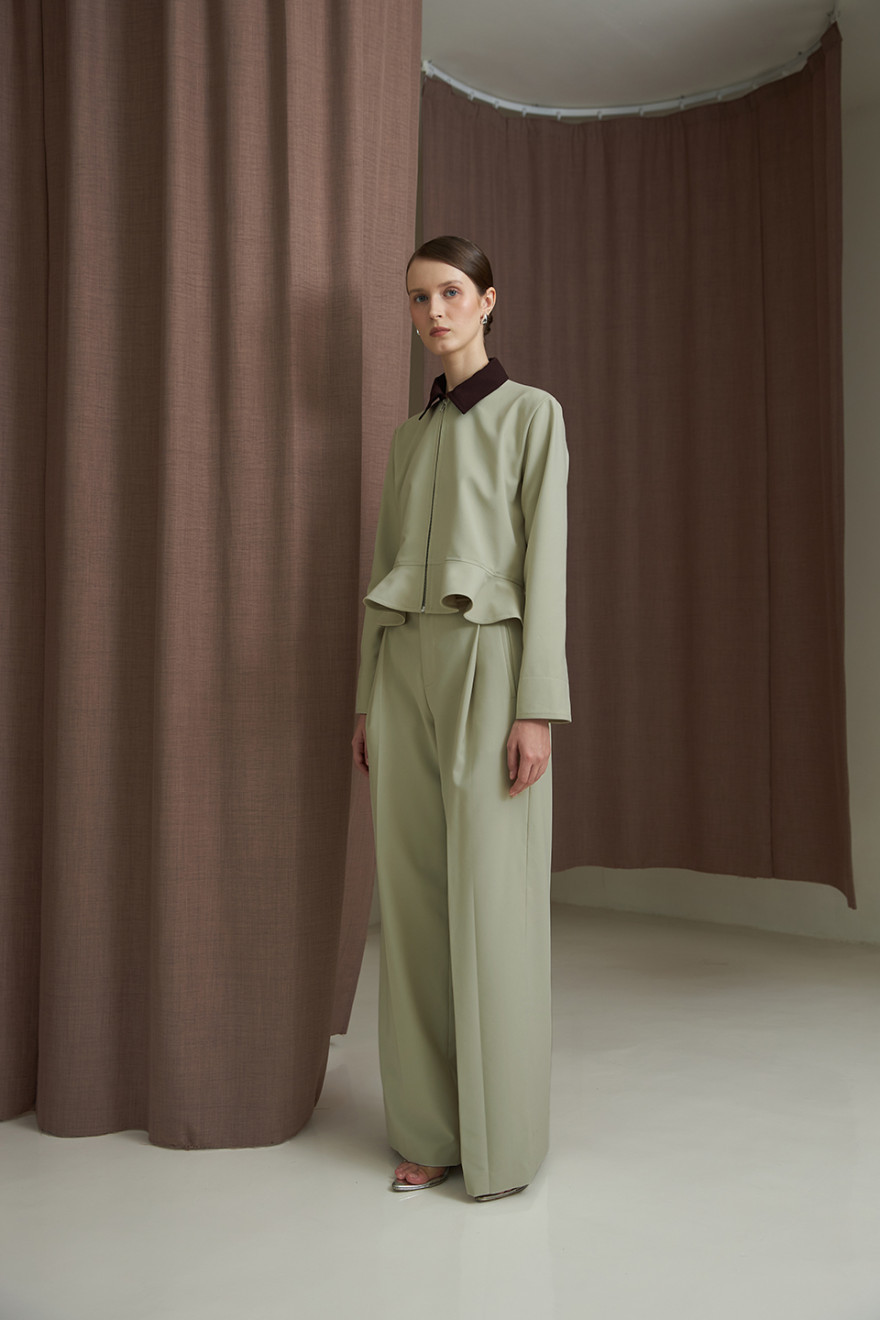 Light Green Peplum Jacket and Wide-Leg Pants Light Green Peplum Jacket and Wide-Leg Pants — Vienna Outfits