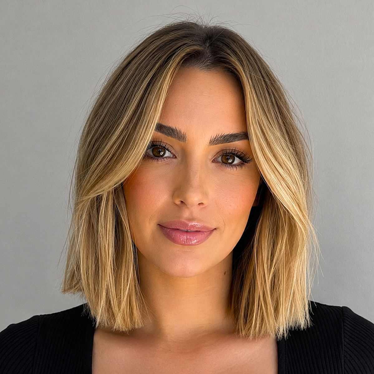 Blonde With Root Shadow And Highlights Visual Idea — Collarbone Length Hair