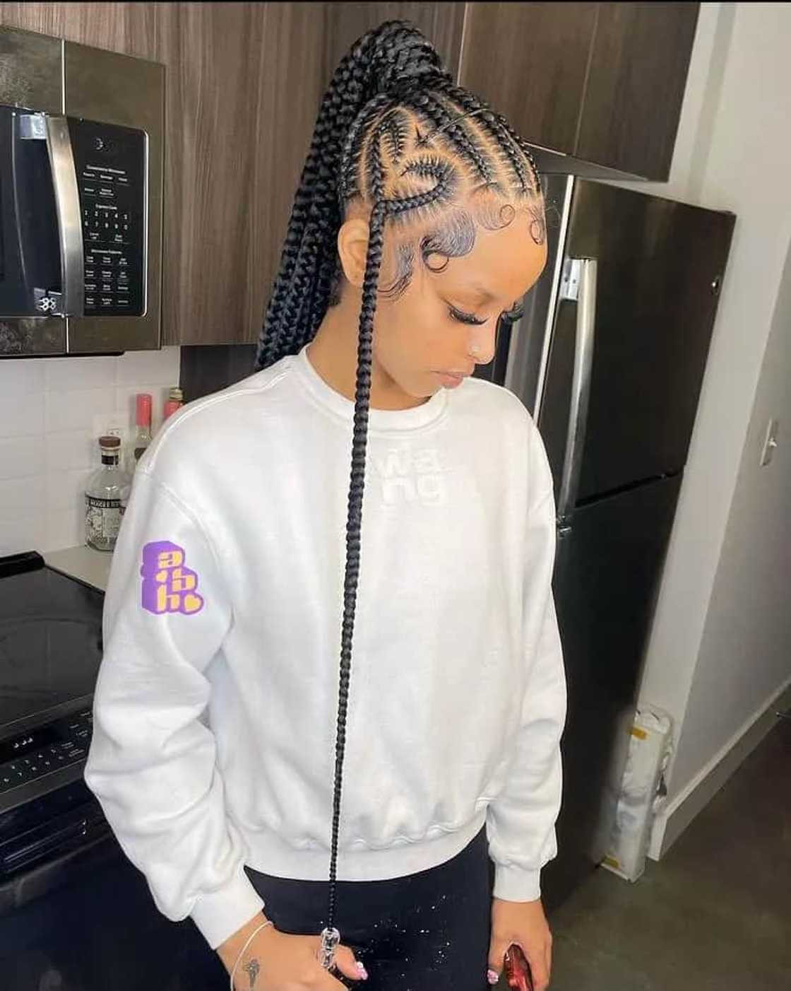 Geometric Parting Knotless Braids Ponytail
