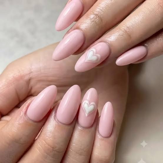 Pastel Pink with White Double Heart Outline — Girls Trip Nails
