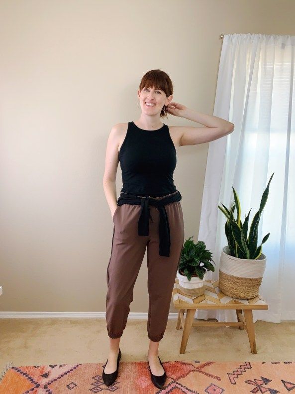 Tie-Waist Joggers and Fitted Tank for a Chic WFH Athleisure Style Tie-Waist Joggers and Fitted Tank for a Chic WFH Athleisure Style — Work From Home Outfits