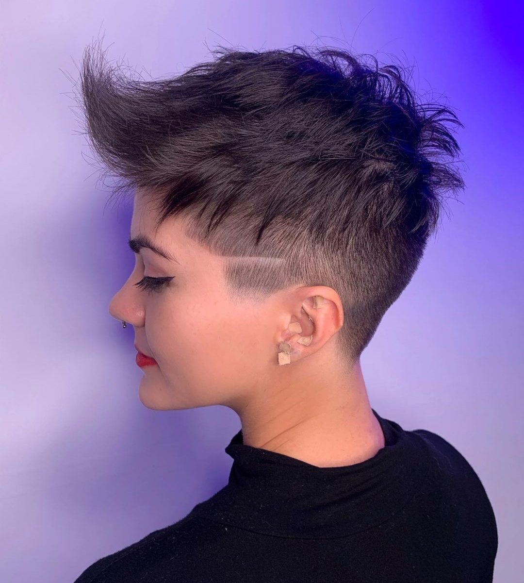 Ear Dark Brown Pixie With Spiky Texture — Undercut Pixie