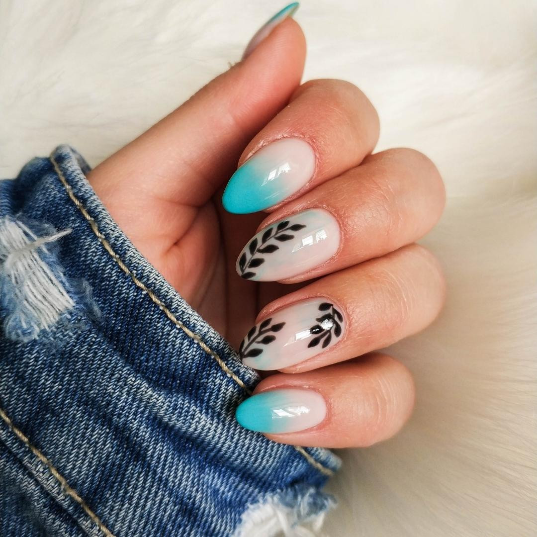 Black Leaf Motif And Ombre Visual Idea Black Leaf Motif And Ombre Visual Idea — Shellac Nails