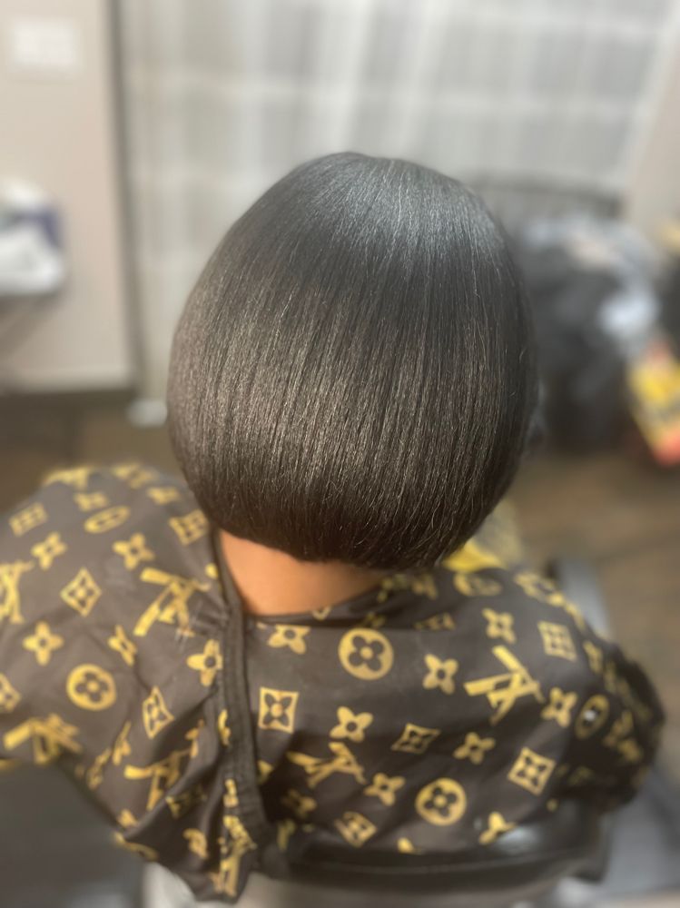 Thick Black Bob With Inward Curl Thick Black Bob With Inward Curl — Silk Press Bob