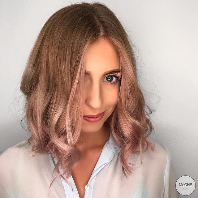 Chin Lob With Rose Gold Balayage Chin Lob With Rose Gold Balayage — Rose Gold Hair