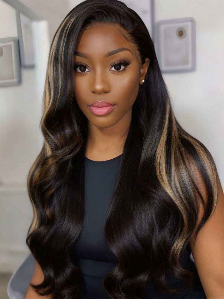 Long Wavy Dark Base With Honey Blonde Highlights Long Wavy Dark Base With Honey Blonde Highlights — Honey Blonde on Black Women