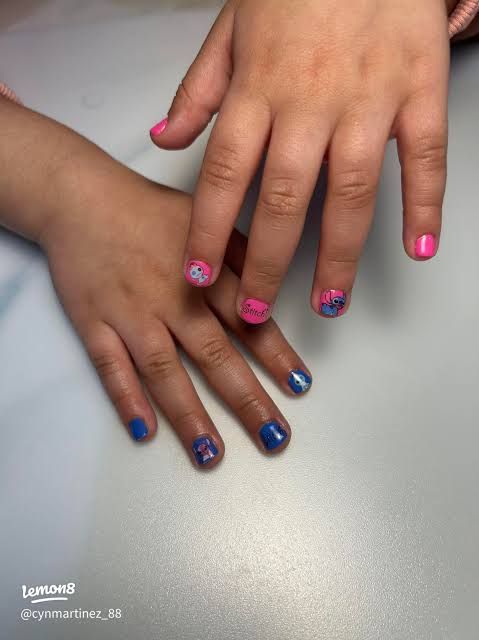Pink and Blue Cartoon Character Nails — Nails for Little Girls