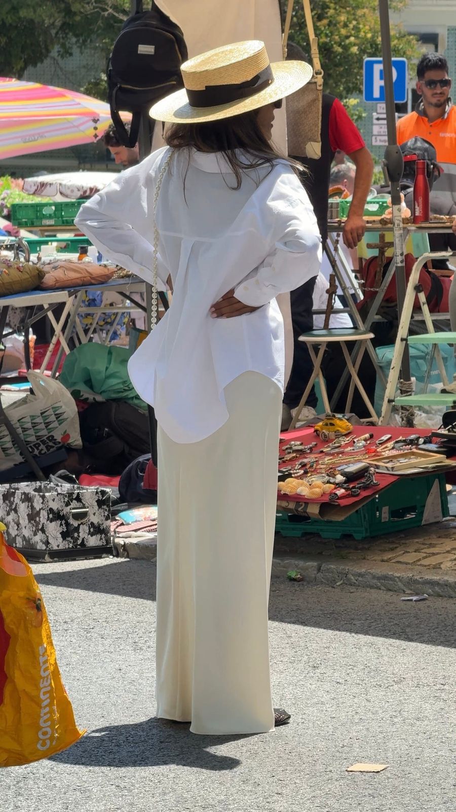 Flowing Slip Dress with Oversized White Shirt and Boater Hat — Lisbon Outfits