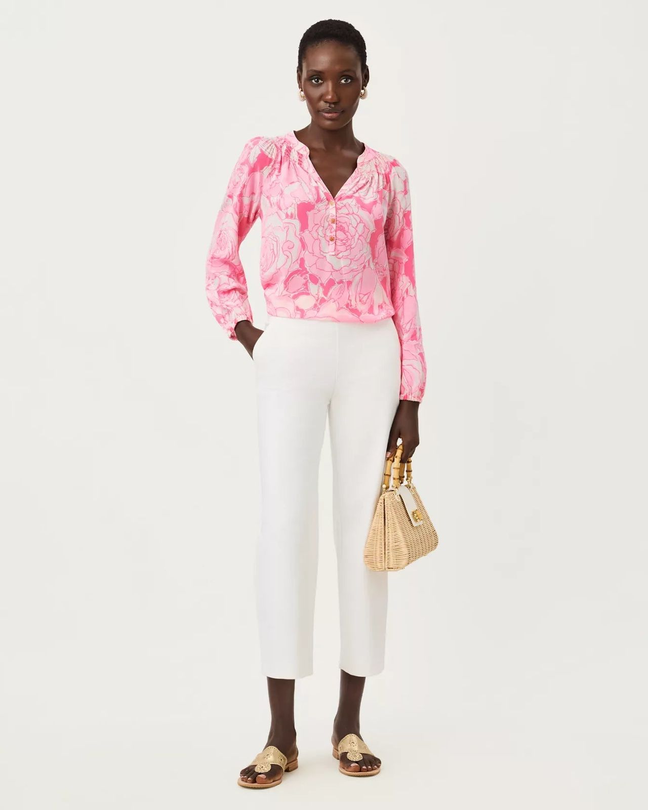 Floral Blouse Paired with White Cropped Pants Floral Blouse Paired with White Cropped Pants — Savannah Outfits