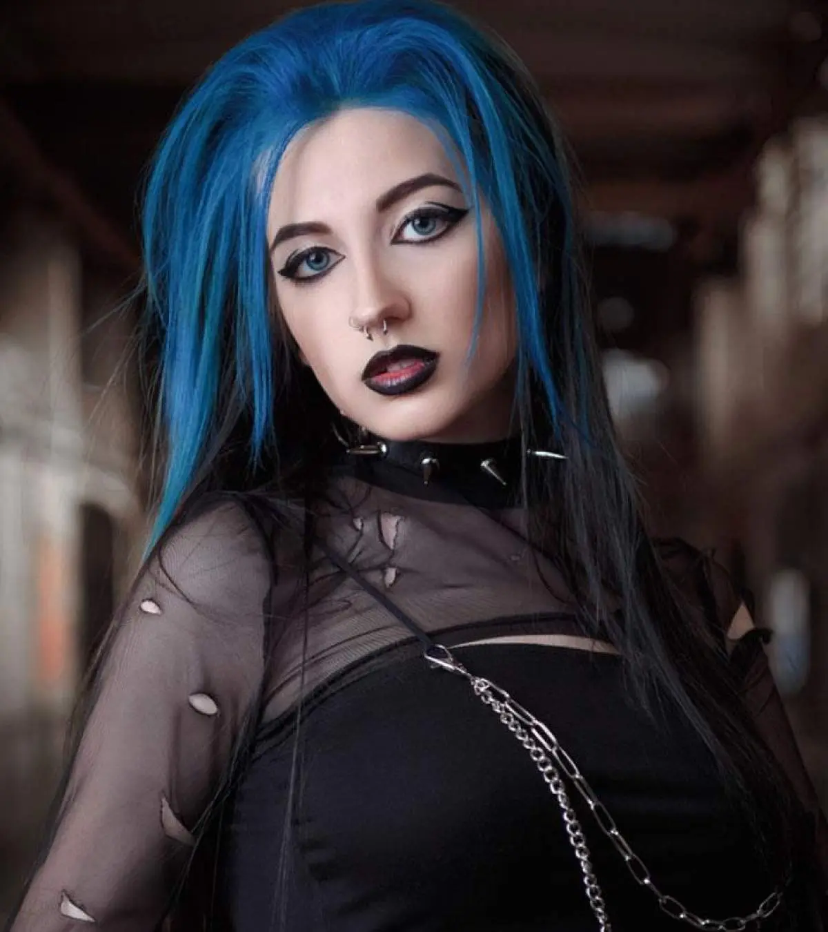 Shoulder-Length Blue With Black Roots Shoulder-Length Blue With Black Roots — Goth Hairstyles