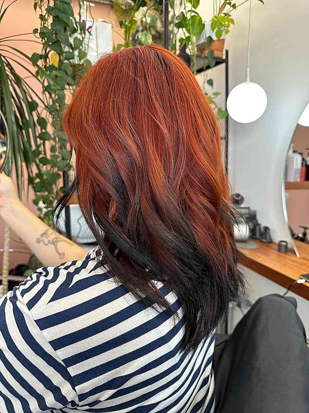 Reddish-Orange Top With Black Dip-Dye Reddish-Orange Top With Black Dip-Dye — Red and Black Hair