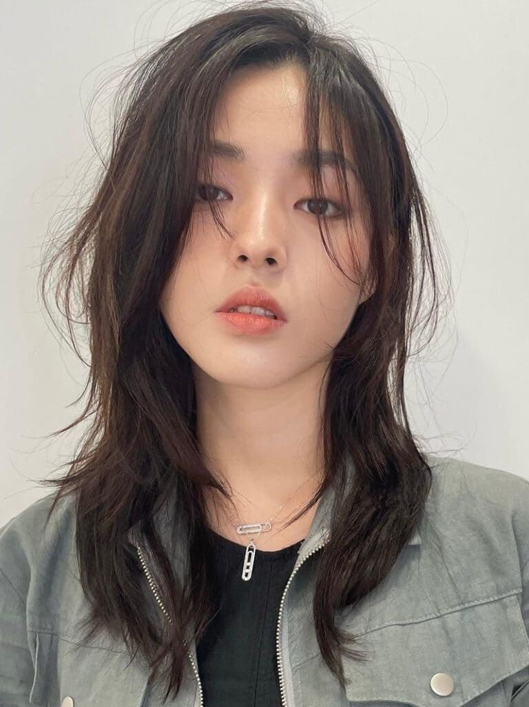 Dark Brown Collarbone Shag With Wispy Layers Dark Brown Collarbone Shag With Wispy Layers — Hush Cut