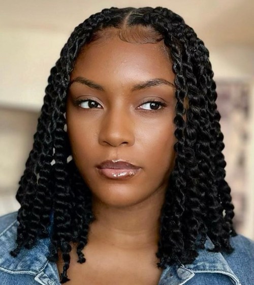 Neat Uniform Chin Length Black Twists — Passion Twists