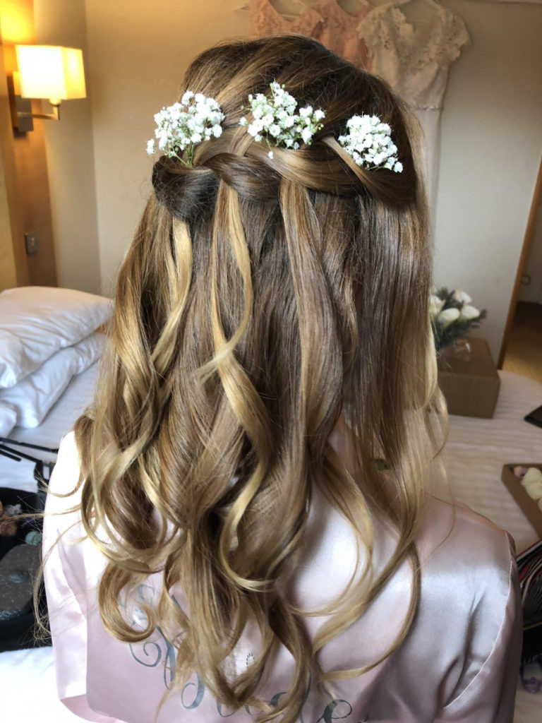 Light Brown Braids With Floral Accents Light Brown Braids With Floral Accents — Half Up Half Down with Braids