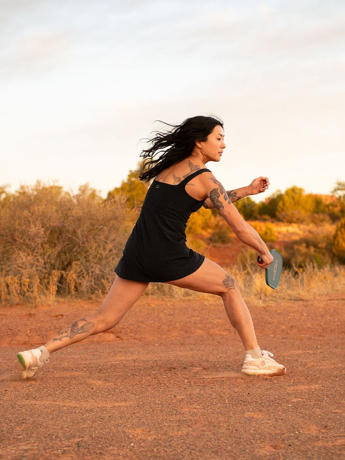 Fitted Black Athletic Dress with Built-in Shorts for Pickleball — Exercise Dresses