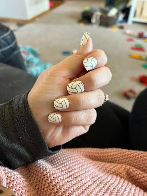 White And Grey Volleyball Motif Nails White And Grey Volleyball Motif Nails — Volleyball Nails