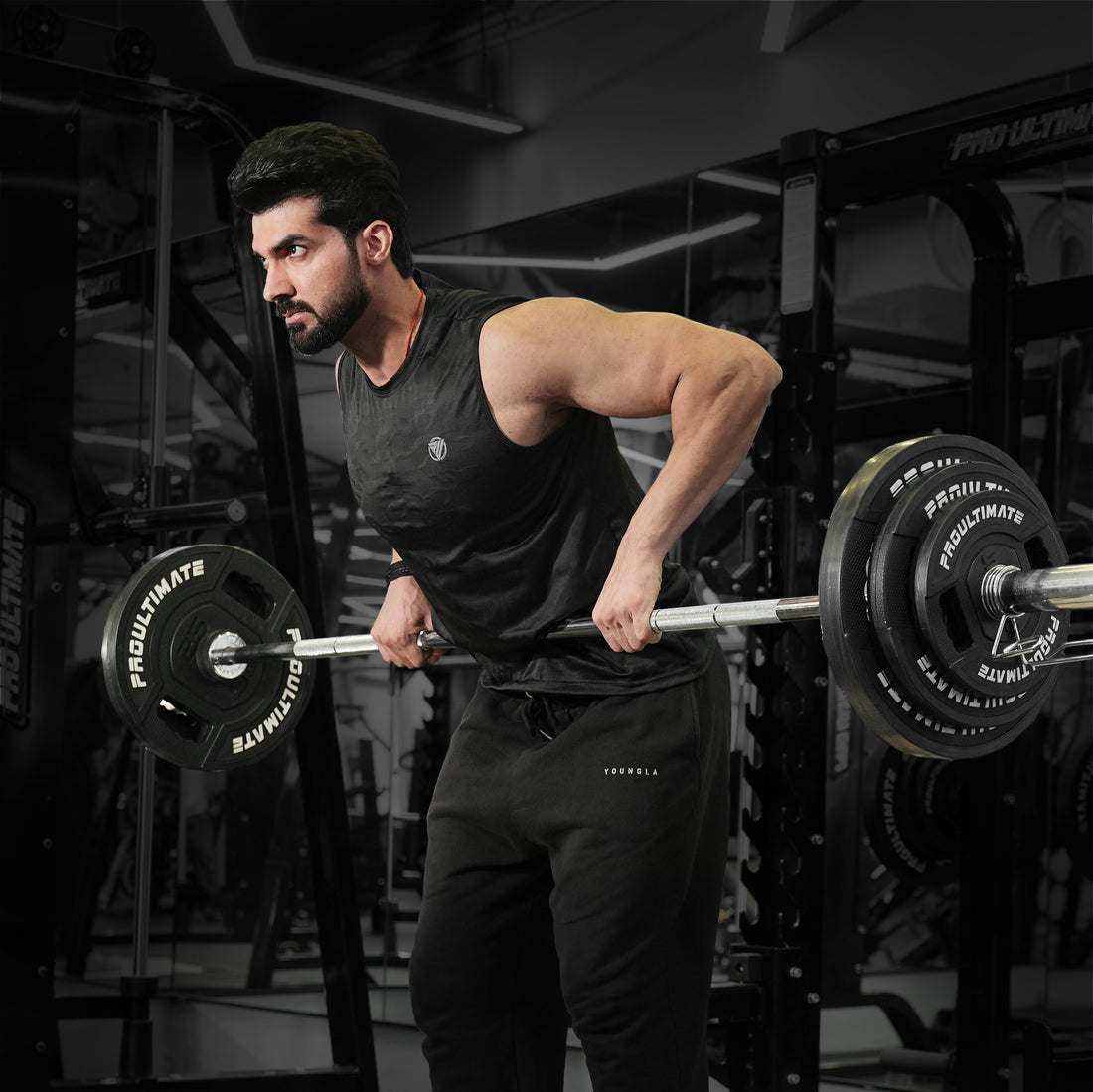 Intense Workout Gear: Camouflage Sleeveless Top and Sweatpants — Mens Gym Outfits