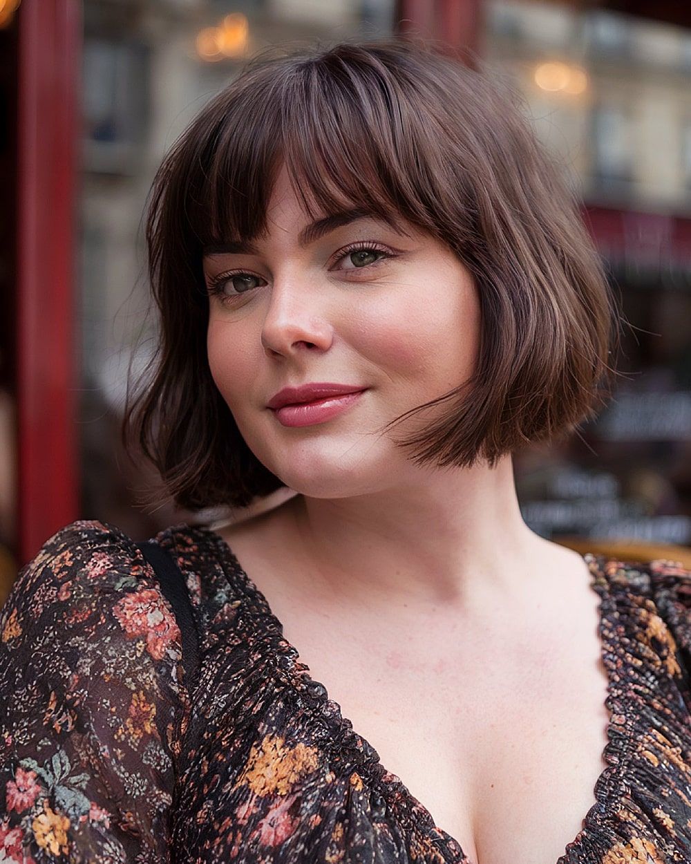 Dark Brown Bob with Full Bangs — Bob for Round Face