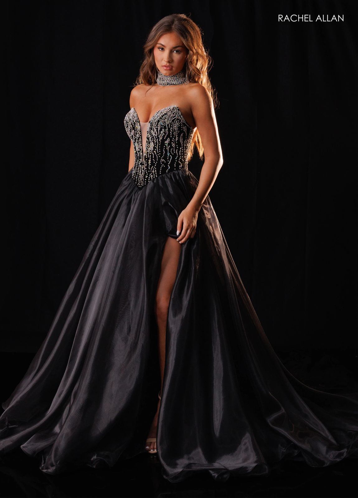Dramatic Black Ballgown with Embellished Bodice Dramatic Black Ballgown with Embellished Bodice — Pageant Dresses