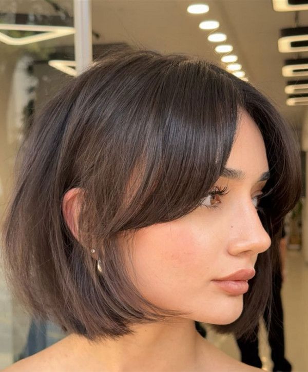 Sleek Bob With Soft Curtain Bangs — Bob with Bangs