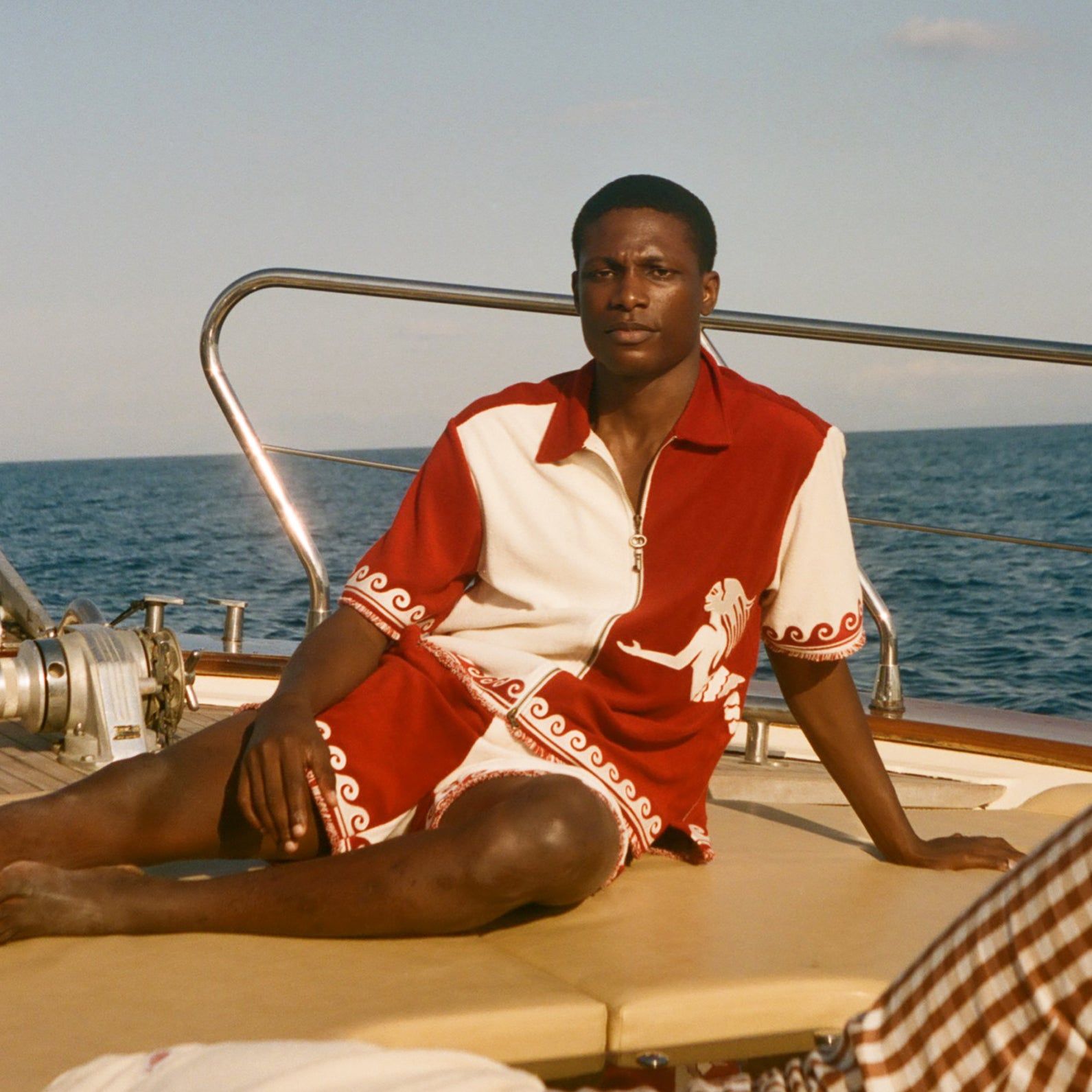 Red and White Terry Cloth Set for a Relaxed Boat Day Red and White Terry Cloth Set for a Relaxed Boat Day — Boat Outfits