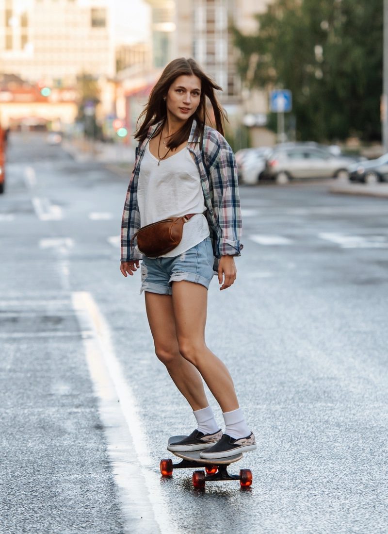 Streetwear Staple: Plaid Shirt Over Tank and Denim Shorts — It Girl Outfits
