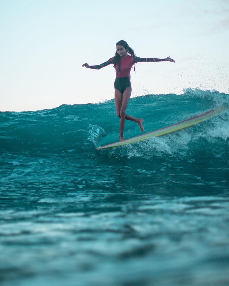 Red Long-Sleeve Rash Guard for Active Surfing — Surfer Girl Outfits