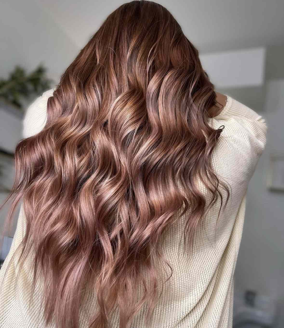 Uniform Rose Gold Mid-Back Waves Uniform Rose Gold Mid-Back Waves — Rose Gold Hair