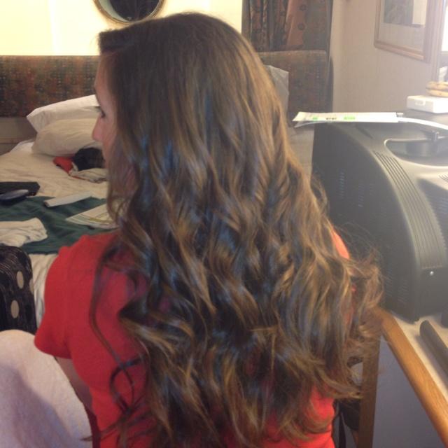 Cascading Medium Brown Curls with Caramel Cascading Medium Brown Curls with Caramel — Loose Curls