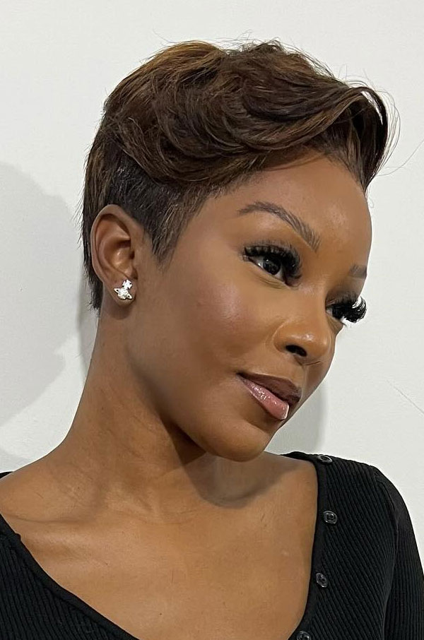 Tapered Pixie With Dark Brown Highlights — Haircuts for Black Women Over 60
