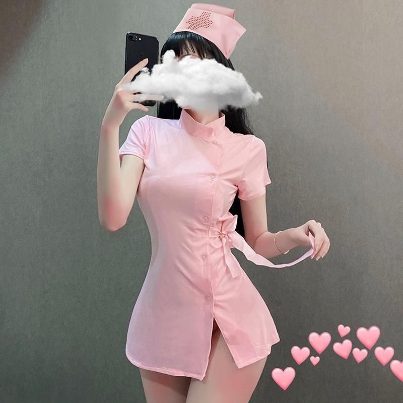 Pink Mini Dress Costume with White Trim and Bow Pink Mini Dress Costume with White Trim and Bow — Nurse Outfits