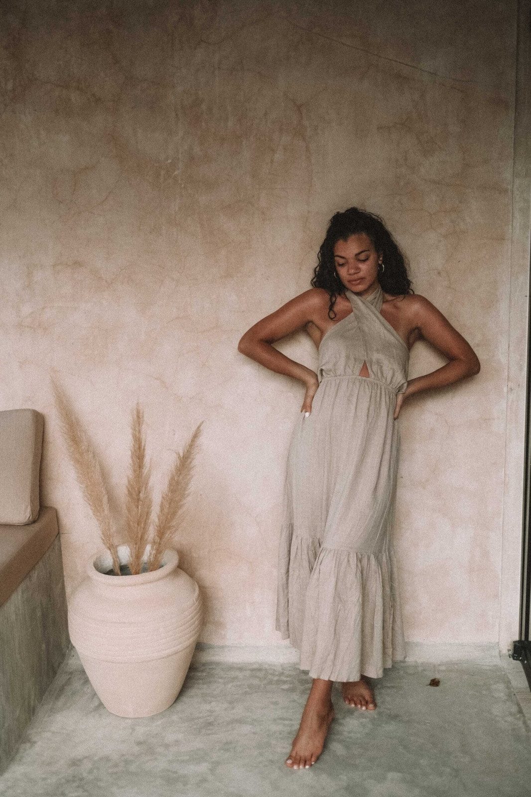 Neutral Linen Maxi Dress for Relaxed Resort Style — Tulum Outfits