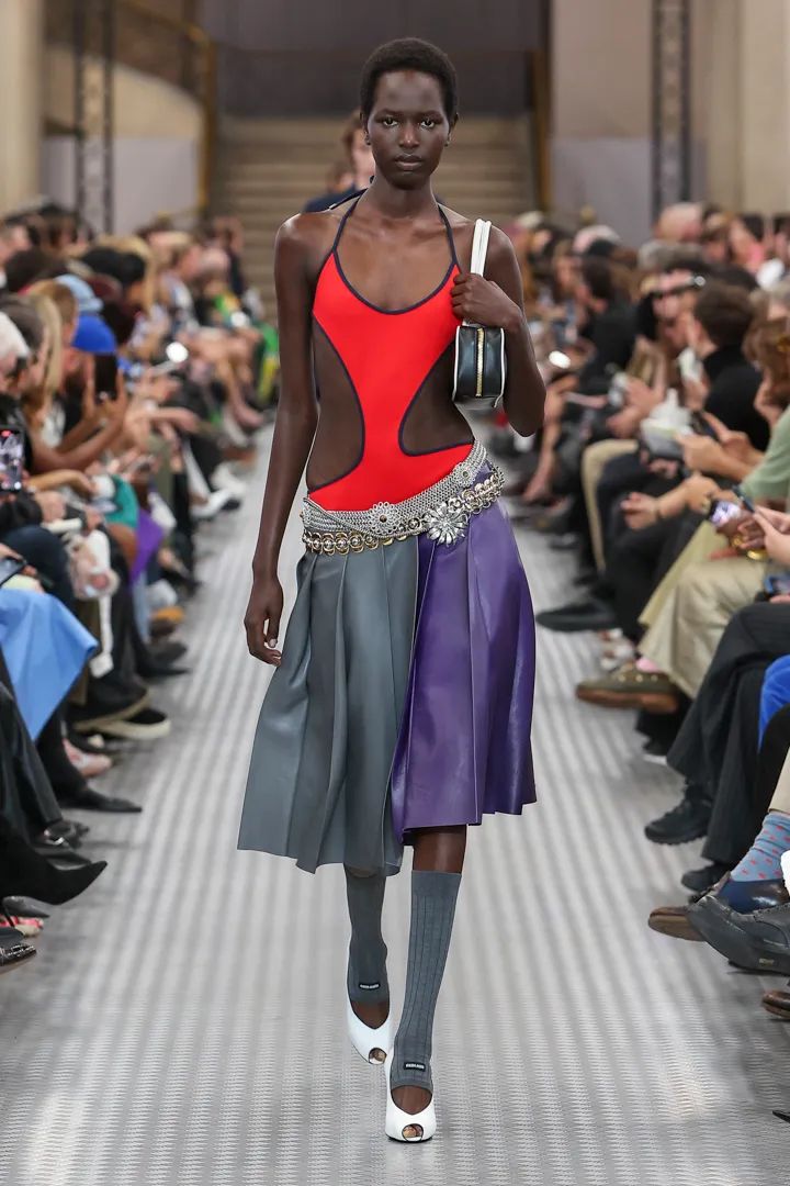 Miu Miu Red Cutout Swimsuit with Contrasting Pleated Skirt — Miu Miu Outfits