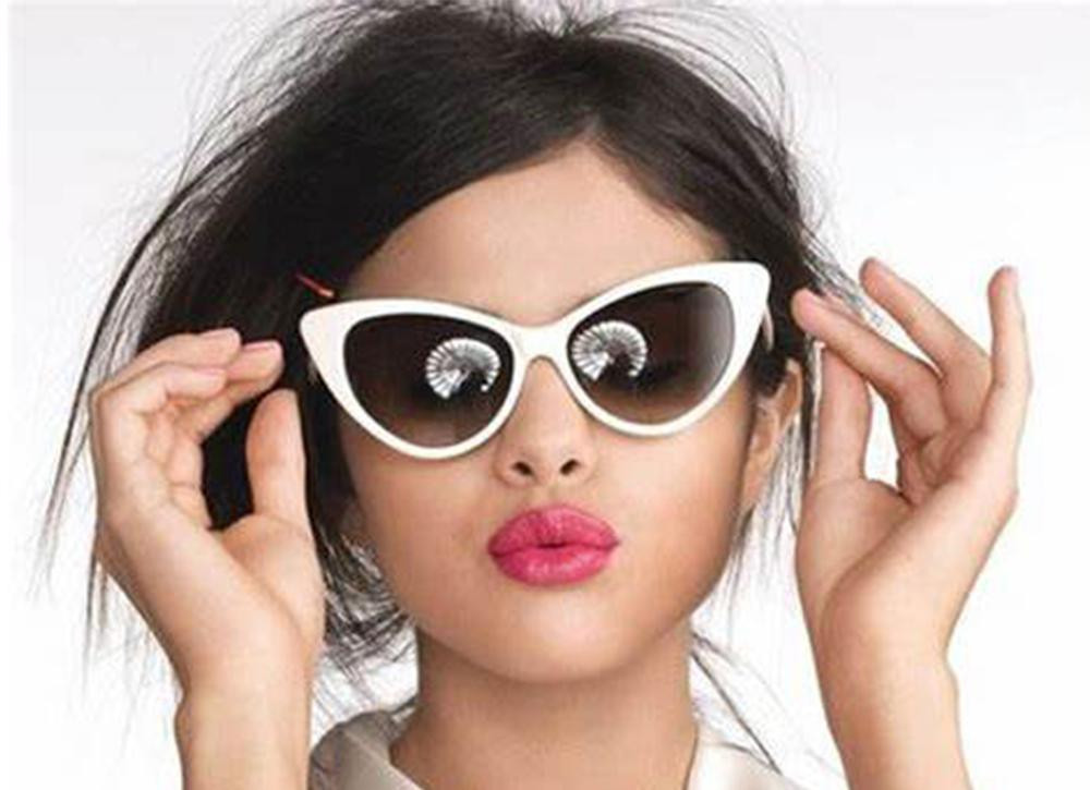 White Cat-Eye Sunglasses with Collared Shirt — Sunglasses for Round Face
