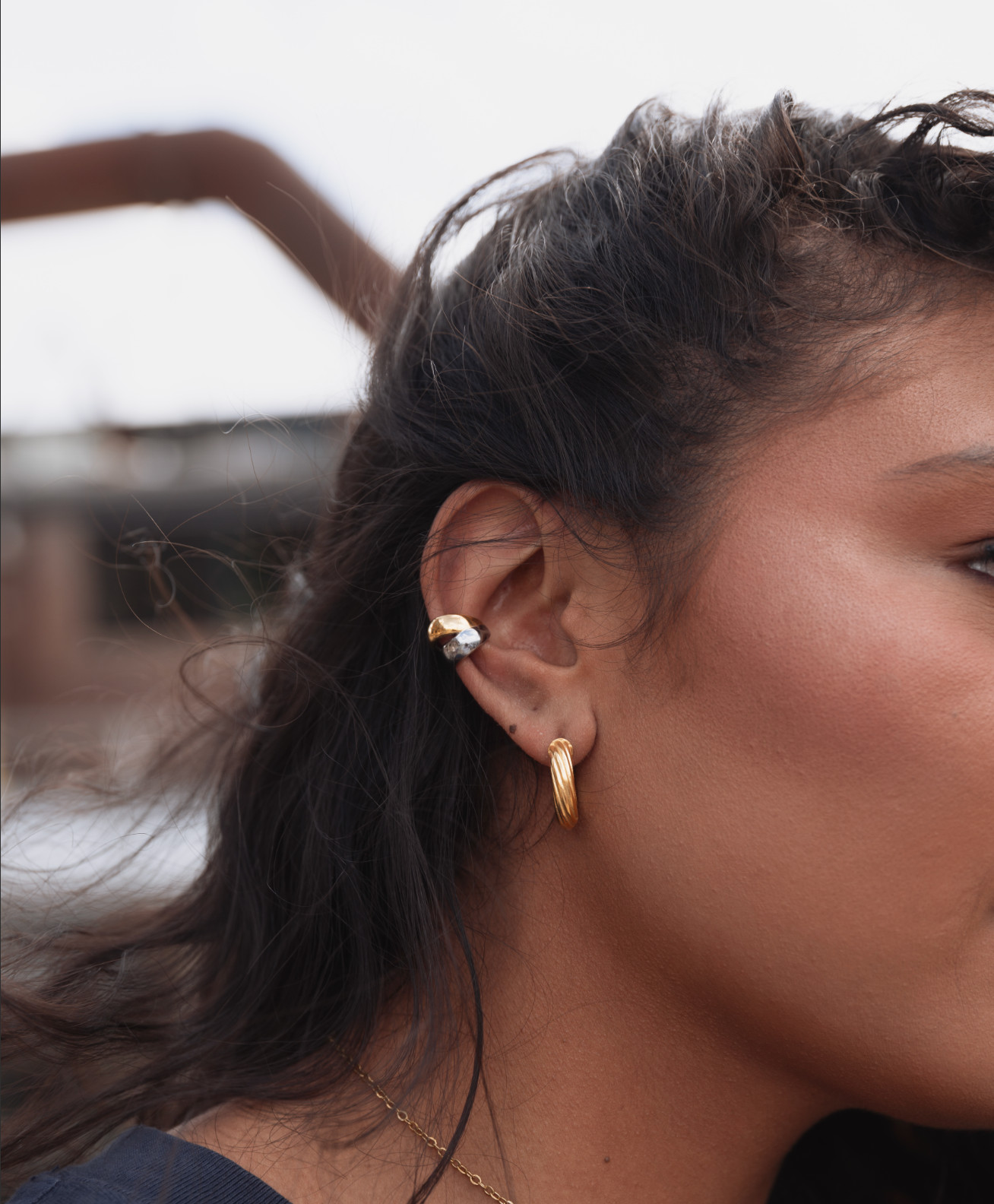 Mixed Metal Ear Cuff with Gold Hoop Earring Mixed Metal Ear Cuff with Gold Hoop Earring — Mixed Metal Jewelry