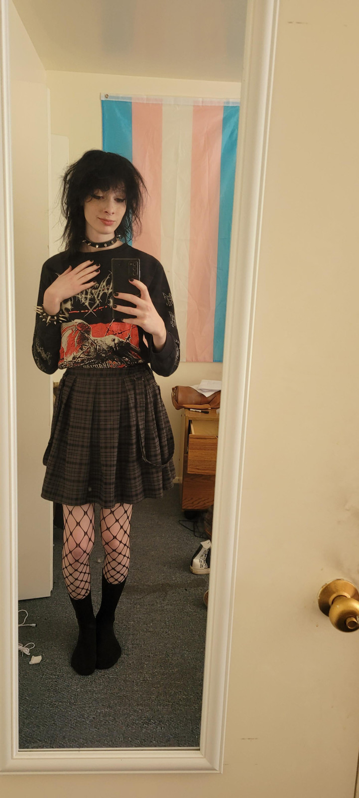 Graphic Long-Sleeve with Plaid Skirt Graphic Long-Sleeve with Plaid Skirt — Metalhead Outfits