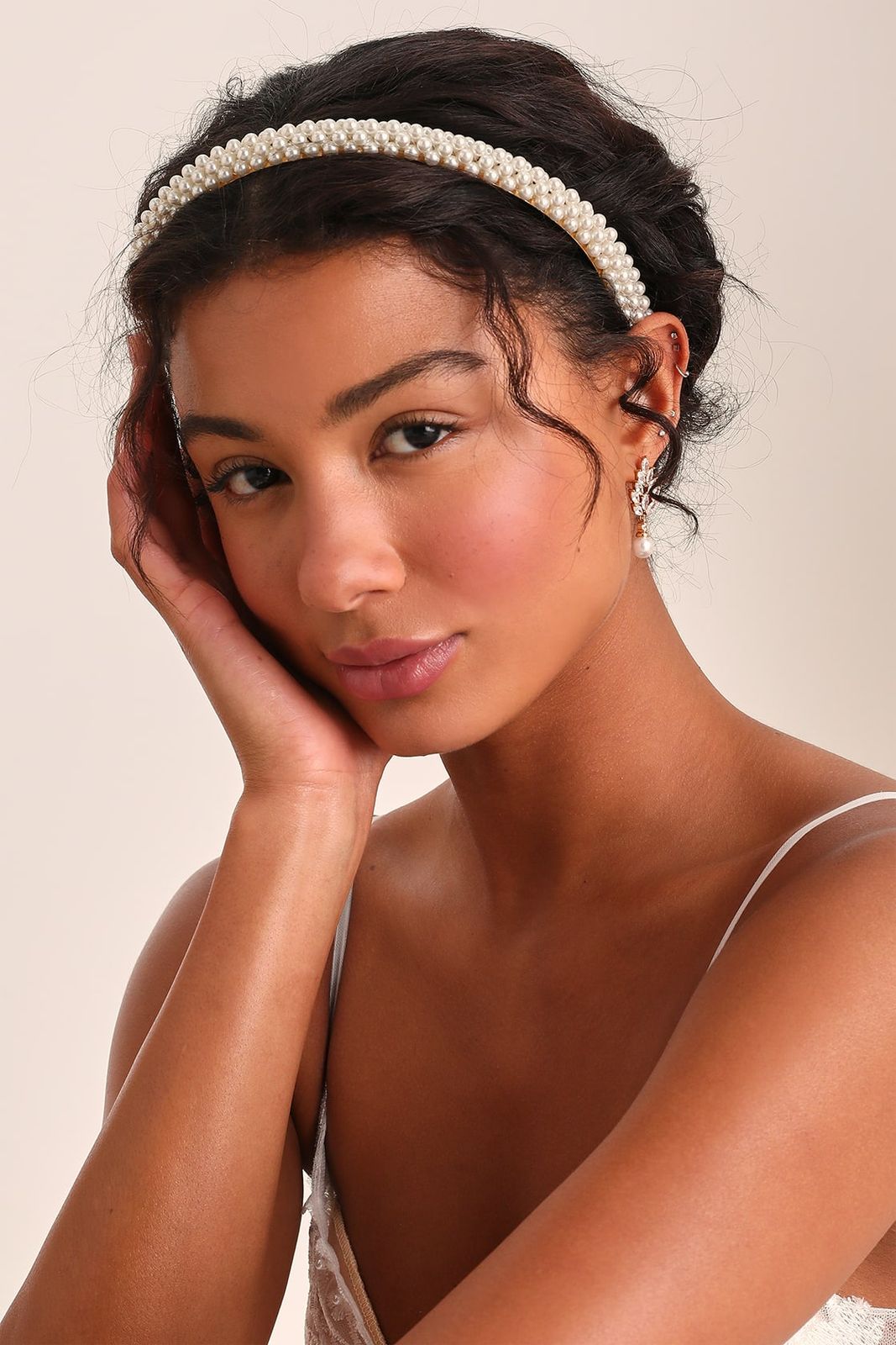 Pulled Back Updo With Pearl Headband — Prom Hairstyles for Medium Hair