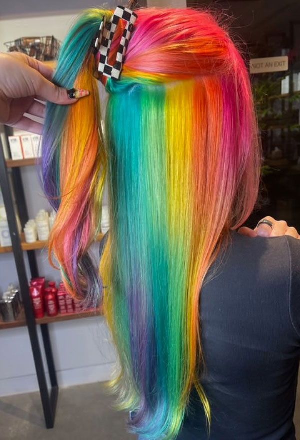 Long Straight With Rainbow Panels Long Straight With Rainbow Panels — Pastel Rainbow Hair