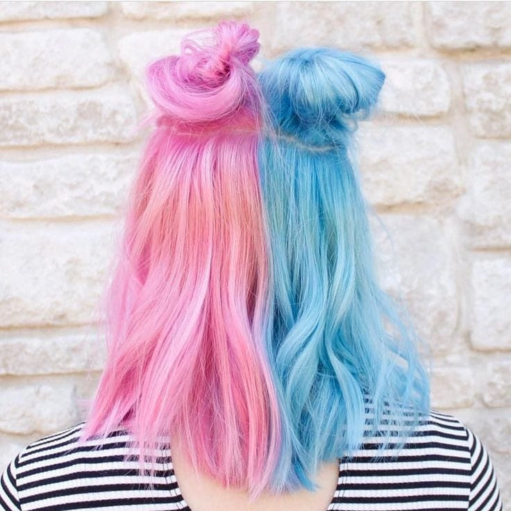 Pastel Pink and Baby Blue Lob Pastel Pink and Baby Blue Lob — Split Dye Hair