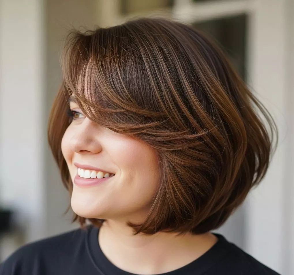 Textured Jawline Bob With Face-Framing Layers — Hairstyles for Double Chin