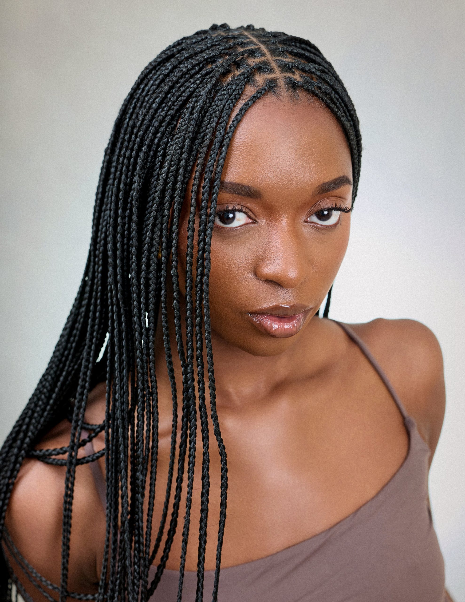 Collarbone Tiny Black Box Braids — Small Knotless Braids