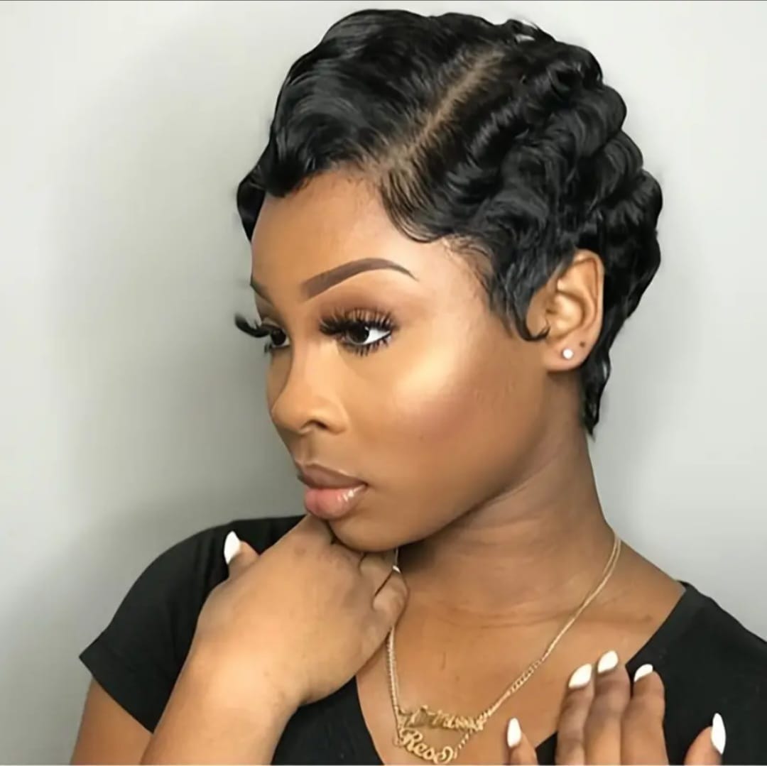 Ear Defined Finger Waves On A Black Pixie
