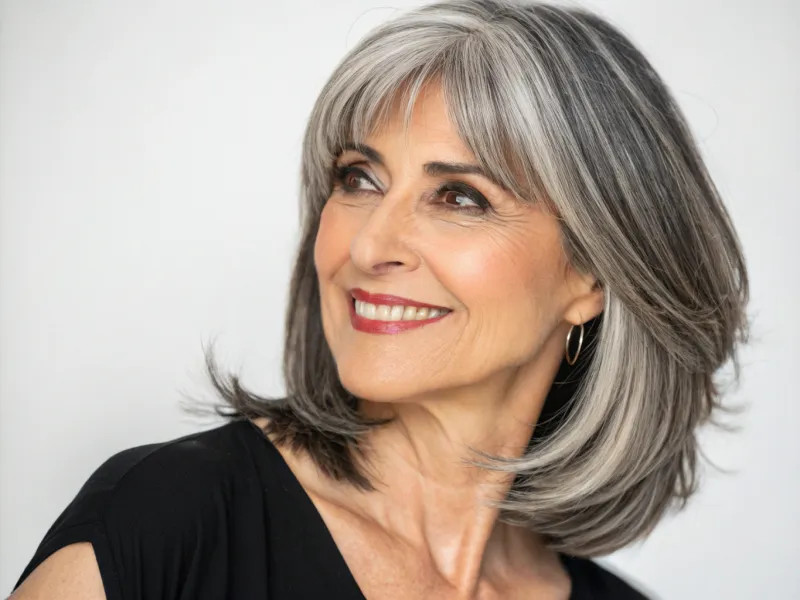 Pixie Bob With Sharp Bangs — Gray Hair with Bangs