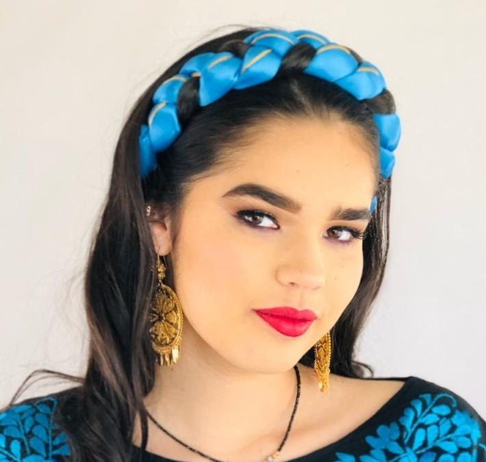 Braided Headband With Blue Ribbon Braided Headband With Blue Ribbon — Mexican Hairstyles