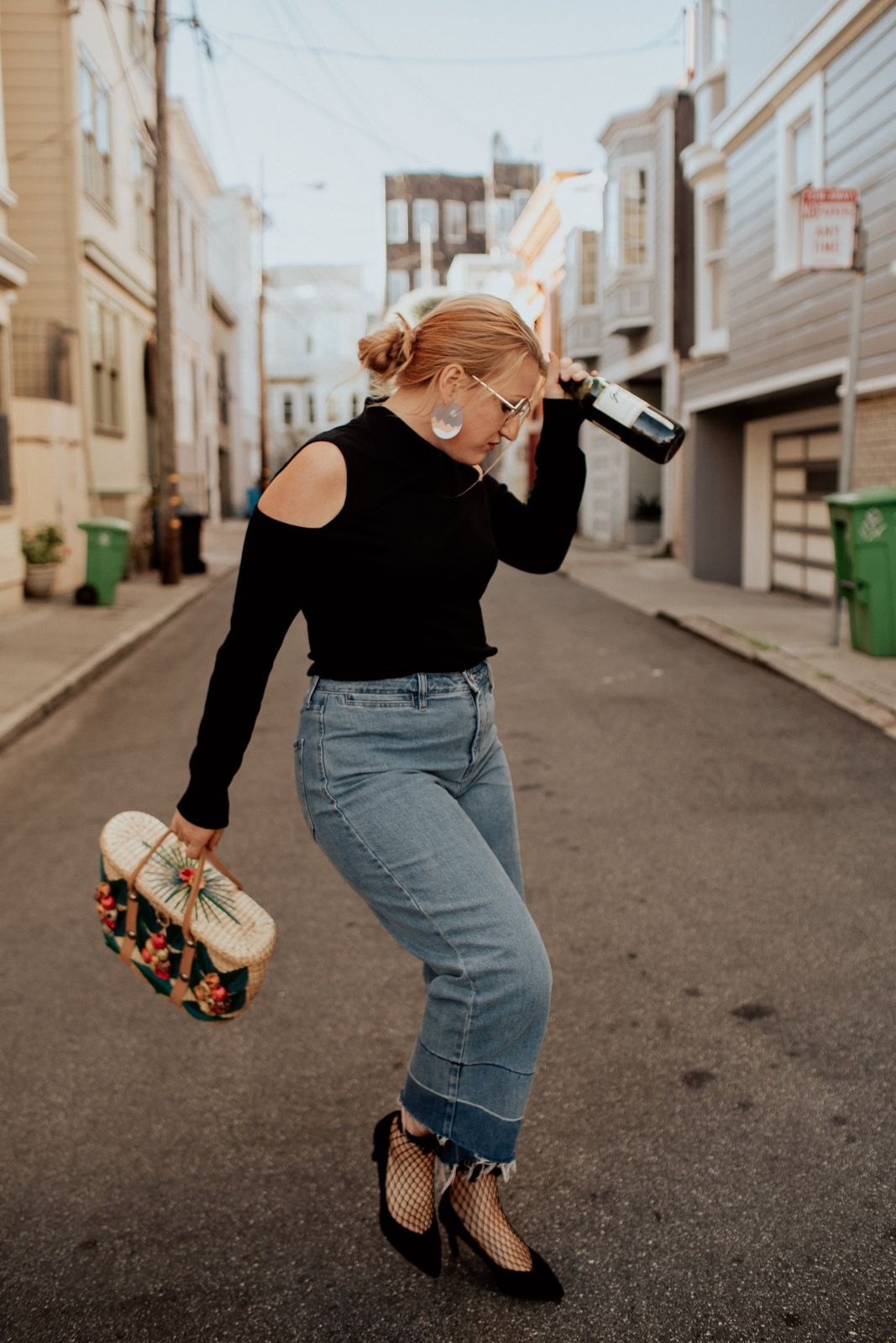 Cold-Shoulder Top and Wide-Leg Jeans for Casual Evening Chic — San Francisco Outfits