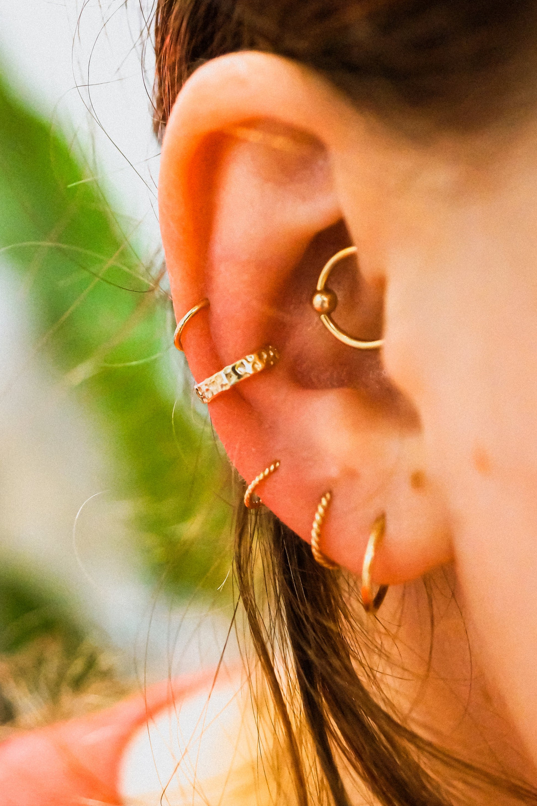 Hammered Gold Ear Cuff with Mixed Piercings Hammered Gold Ear Cuff with Mixed Piercings — Ear Cuffs